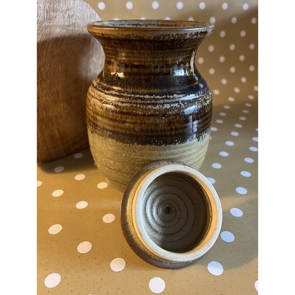 Studio Art Pottery Sugar Pot or Jar w Lid Artist Stamped Apothecary Rustic - Picture 4 of 7
